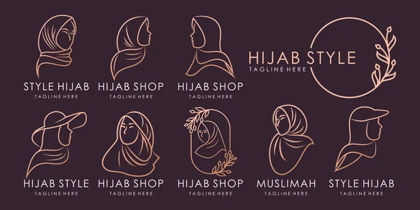 Муслима Логотип Хиджаба Шарф Моды Продукта Золотым Цветом Шаблон Логотипа Лицензионные Стоковые Векторы