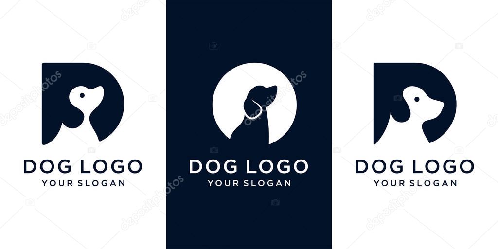 Set of dog in letter D logo icon vector Design Template