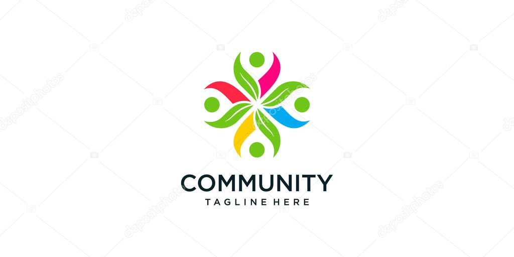 Team work with combination leaf and human concept community . logo design vector Premium Vector