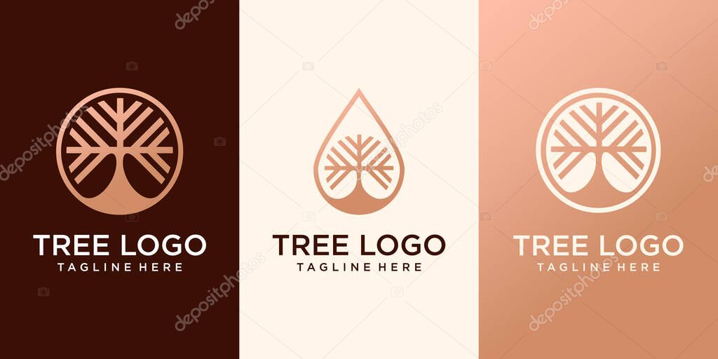 Abstract tree with twig icon vector logo template, elegant and luxury concept vector illustration
