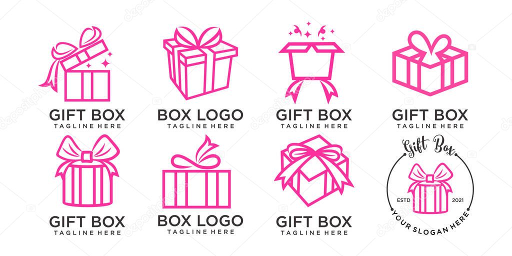 Gift icon set line . logo design template
