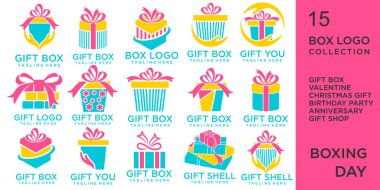 Hediye simgesi seti Logo Sembol Şablon Tasarım Vektörü, Amblem, Tasarım Konsepti, Yaratıcı Sembol, Simge Simgesi, Simge