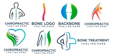 Logo kiropraktik, masaj, sırt ağrısı ve osteopati ikonu seti. Logo tasarım şablonu