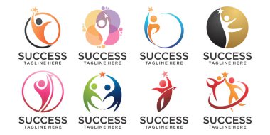 İnsanlar logo vektör tasarımı başarıyı, işaretleri ve sembolleri temsil eder.