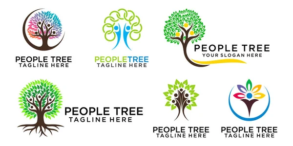 Árvore Humana Criativo Conceito Ícone Conjunto Logotipo Design Modelo — Vetor de Stock