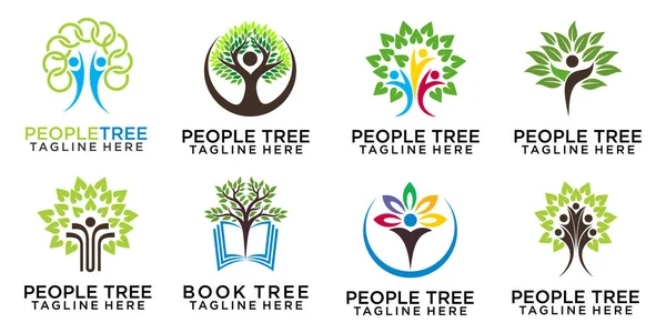 Λογότυπο Δέντρου Σύνολο Σχεδίασης Ανθρώπων Για Πρότυπο Λογότυπου Vector — Διανυσματικό Αρχείο