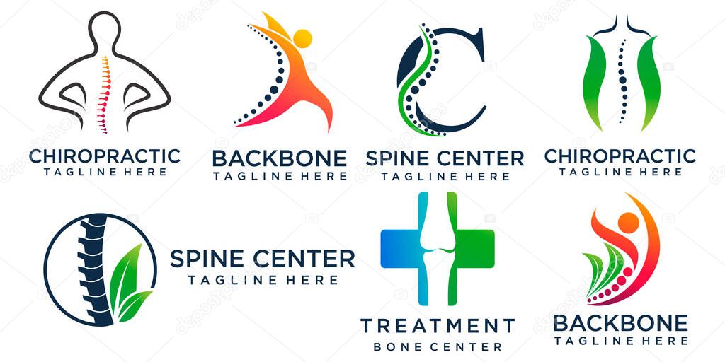 Collection Chiropractic logo design. Spine logo template. Spinal icon. Backbone icon related to Physio therapy