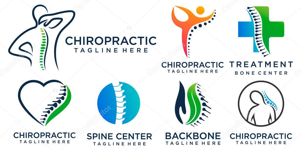 Creative human health care physiotherapy chiropractic concept icon set logo design