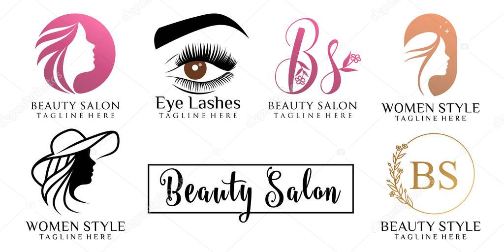 Logo Silhouette of a beautiful girl icon set . Good choice for Logo, spa or beauty salon label.