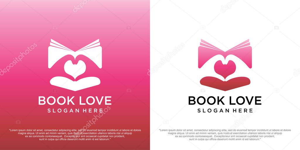 Book icon with heart hand logo design vector. Love reading concept.
