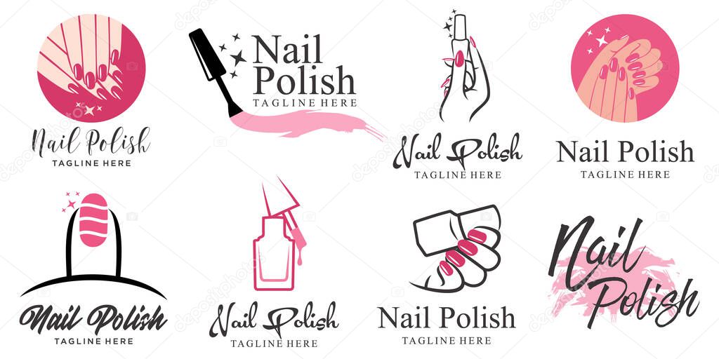 Nails and manicure icon set with woman hands logo design