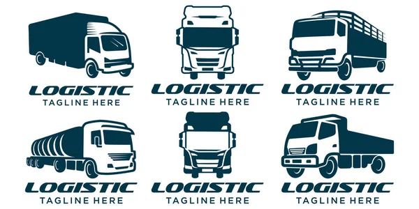 Logo Ciężarówki Logo Ładunku Dostawa Samochodów Ciężarowych Ikona Logistyczna Zestaw — Wektor stockowy