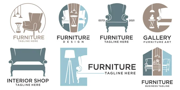 家具のアイコンセットロゴデザイン 家具店とインテリアデザインのロゴコンセプト — ストックベクタ