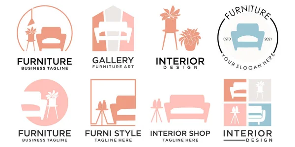 Интерьер Комнаты Мебельная Галерея Иконка Дизайн Логотипа — стоковый вектор