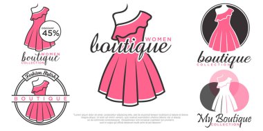 Pembe elbise şekilli moda tasarımcısı firması için zarif bir logo şablonu.
