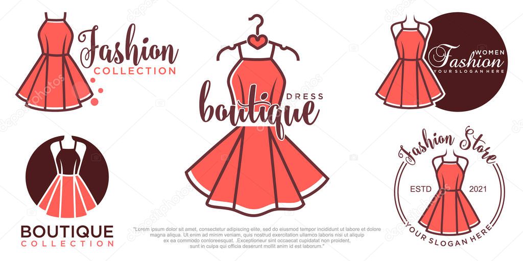 Dress boutique or fashion atelier salon vector icon set logo design template