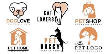 Pet style icon set logo design set for pet shop, hotel, veterinarian . clipart