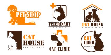 Vector Pet Shop logo tasarım şablonu. Mağaza, veteriner kliniği, hastane için modern hayvan ikonu etiketi..