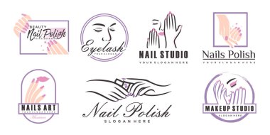 Moda tırnak ikonu logosu, sembol. Güzellik salonu için, modern manikür ikonu, moda, minimal.