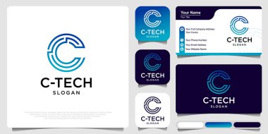 C harfi teknik logolu devre kartı çizgileri stili