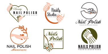 Tırnaklar sanat salonu vektör logosu. Kadın elinin zarif ve güzel manikürlü hali..