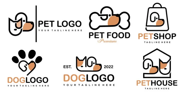 Animais Estimação Logo Dog Cat Design Vector Template Linear Style — Vetor de Stock