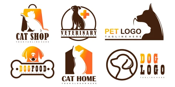 Projeto Logotipo Conjunto Ícones Cão Gato Logotipo Loja Animais Símbolo — Vetor de Stock