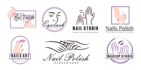 Icono Uñas Moda Conjunto Logo Símbolo Para Salón Belleza Icono — Vector de stock