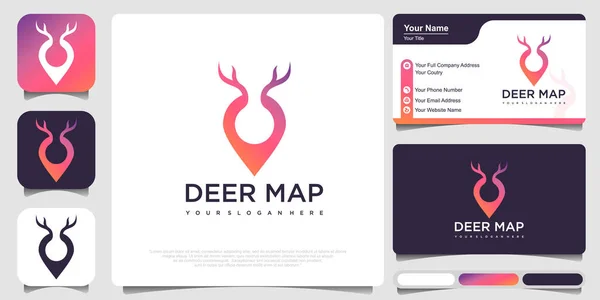 stock vector map Deer Logo Design with business card