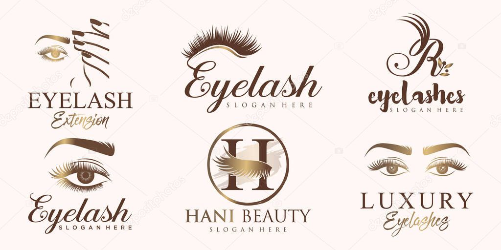 Luxury beauty eyelashes extension icon set logo design