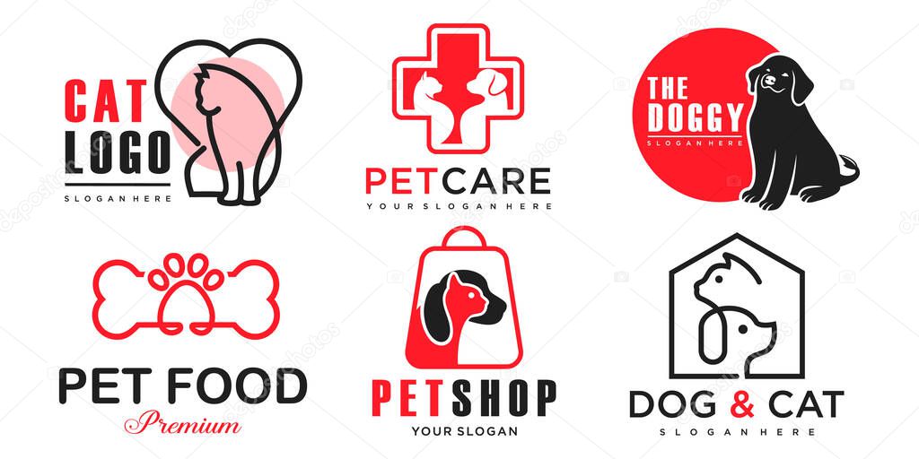 Dog And Cat Care Symbol icon set Logo design. Vector Illustration.