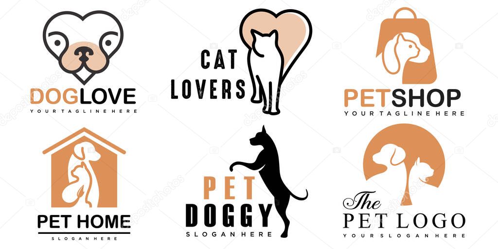 Pet style icon set logo design set for pet shop, hotel, veterinarian .