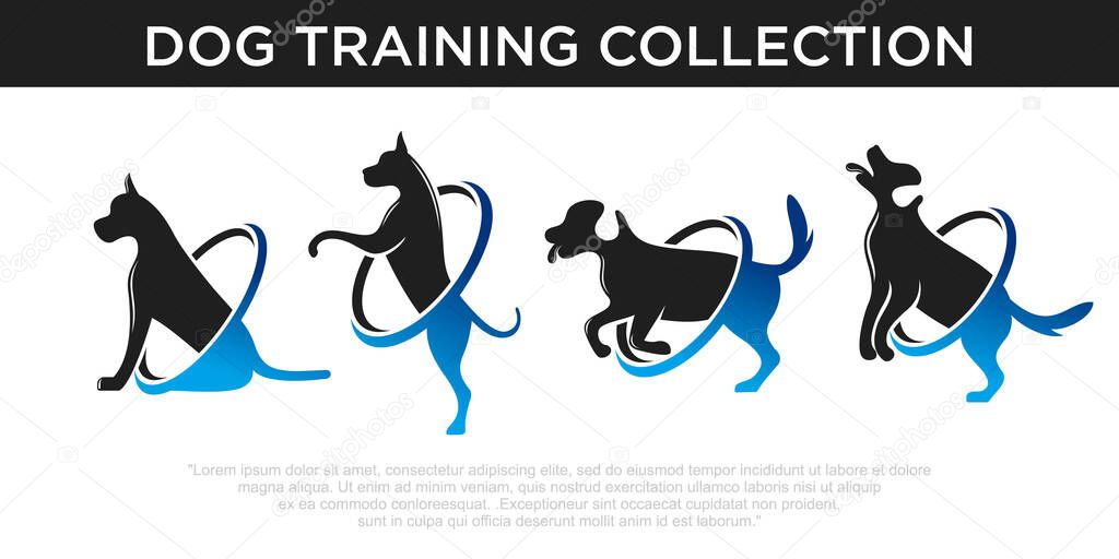 Set of dog logo for dog training, with a dog making a jump