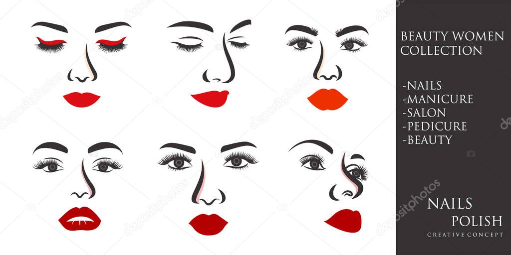 Elegant lady face icon set logo design