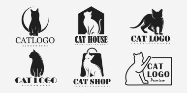 Kedi logosu tasarım vektör şablonu. kedi simgesi logo vektörü belirlendi