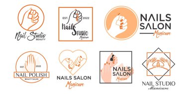 Moda Premium Vector için yaratıcı element tarzına sahip çivi güzellik simgesi set logosu tasarımı