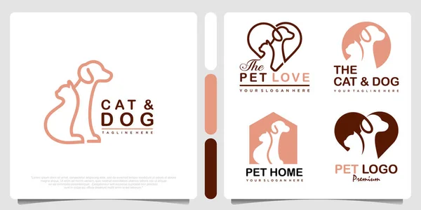 Katze Und Hund Symbolset Logo Tierarzt Oder Tierklinik Medizinisches Vektordesign — Stockvektor