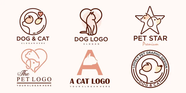 stock vector Pet care icon set logo with dog and cat silhouette symbol for store veterinary clinic hospital