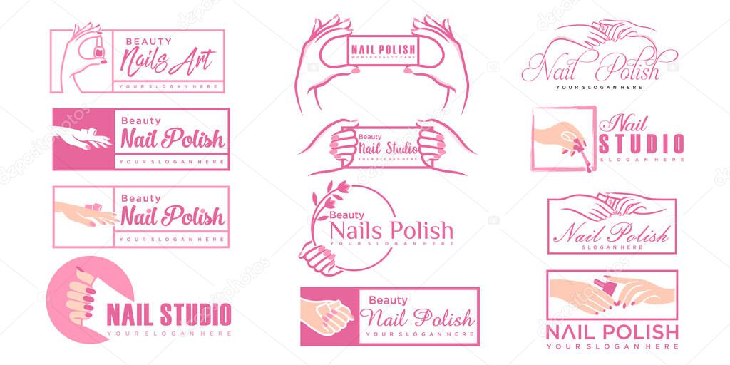 Nail beauty icon set logo design with creative element style for fashion Premium Vector