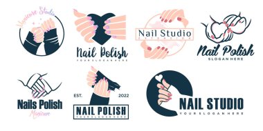 Tırnak stüdyosu logo seti, manikür salonu için yaratıcı şablonlar, güzellik salonu..