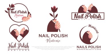 Tırnak cilası ya da oje salonu ikonu, logo dizaynı, manikür ojesi ve kadın parmak logosu.