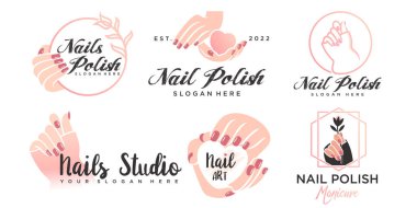 Tırnak cilası ya da oje salonu ikonu, logo dizaynı, manikür ojesi ve kadın parmak logosu.