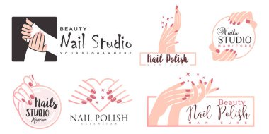 Tırnaklar sanat stüdyosu veya oje ikonu set logo tasarım şablonu