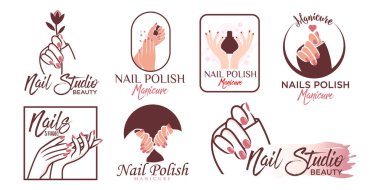 Tırnaklar sanat stüdyosu veya oje ikonu set logo tasarım şablonu