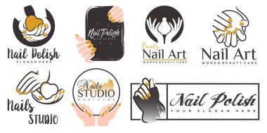 Tırnaklar sanat stüdyosu veya oje ikonu set logo tasarım şablonu
