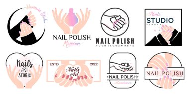 Tırnaklar sanat stüdyosu veya oje ikonu set logo tasarım şablonu