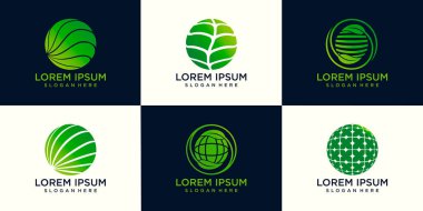 Yeşil Dünya logosu veya simge tasarım şablonu seti