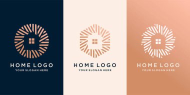 set of Simple house logo with creative modern outline concept circle. template Premium Vector clipart