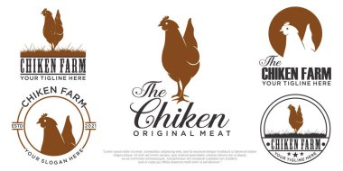 tavuk simgesi seti, vektör tavuk silueti, izole edilmiş tavuk silueti logo tasarım şablonu