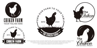Tavuk vintage simgesi logo dizayn vektörü